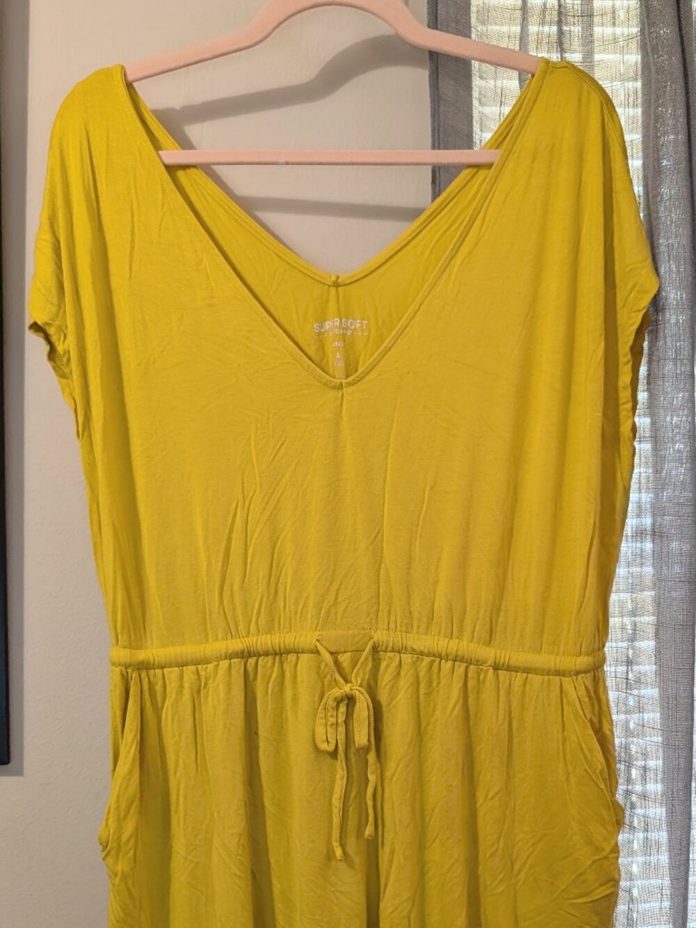 Super Soft by Torrid Knit Cinch Waist Yellow Dress with Pockets Size 1